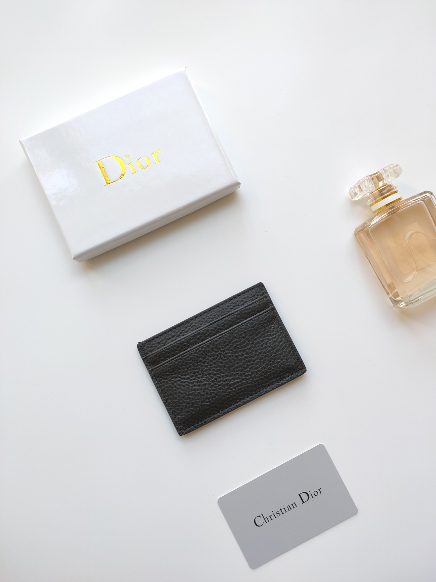 Dior C139 Logo Card Holder brooch Black grained leather with rose gold-tone metal logo 10 5 7 5cm