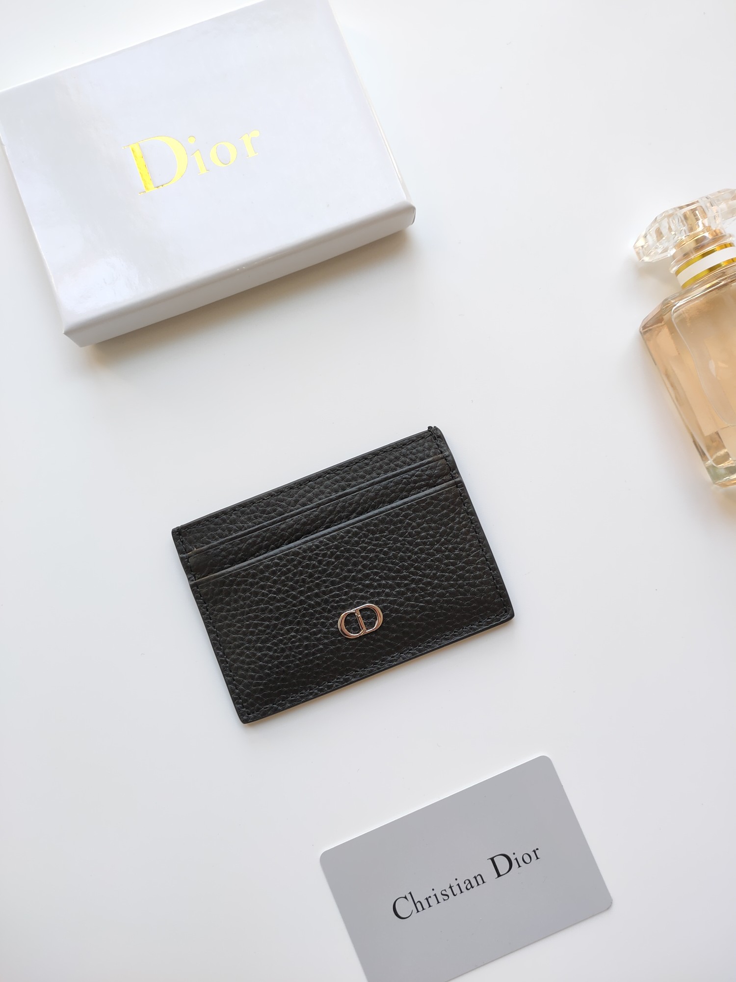 Dior CD Icon card holder black grained calfskin with gold-tone metal logo 10 5 7 5cm