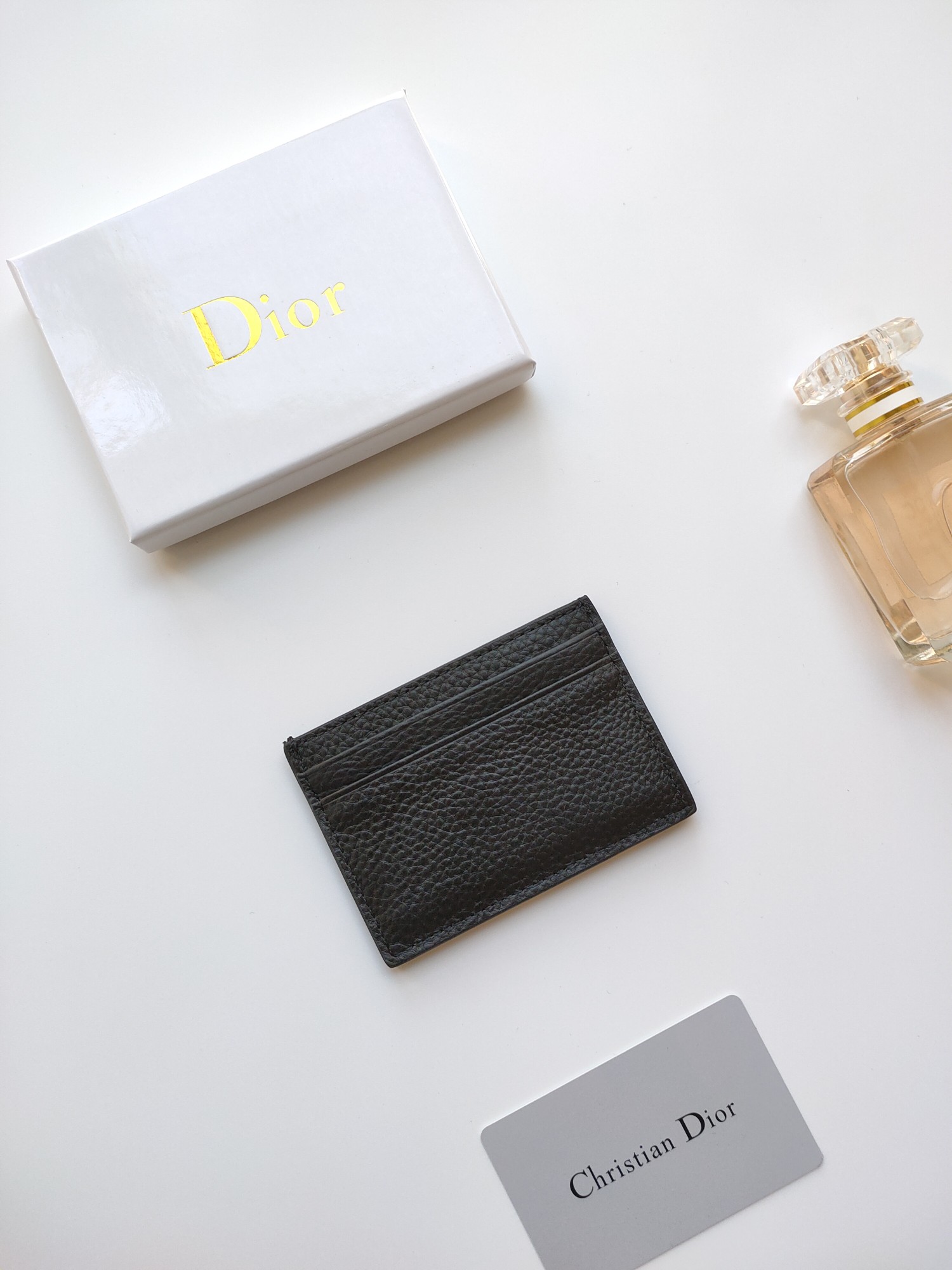 Dior CD Icon card holder black grained calfskin with gold-tone metal logo 10 5 7 5cm