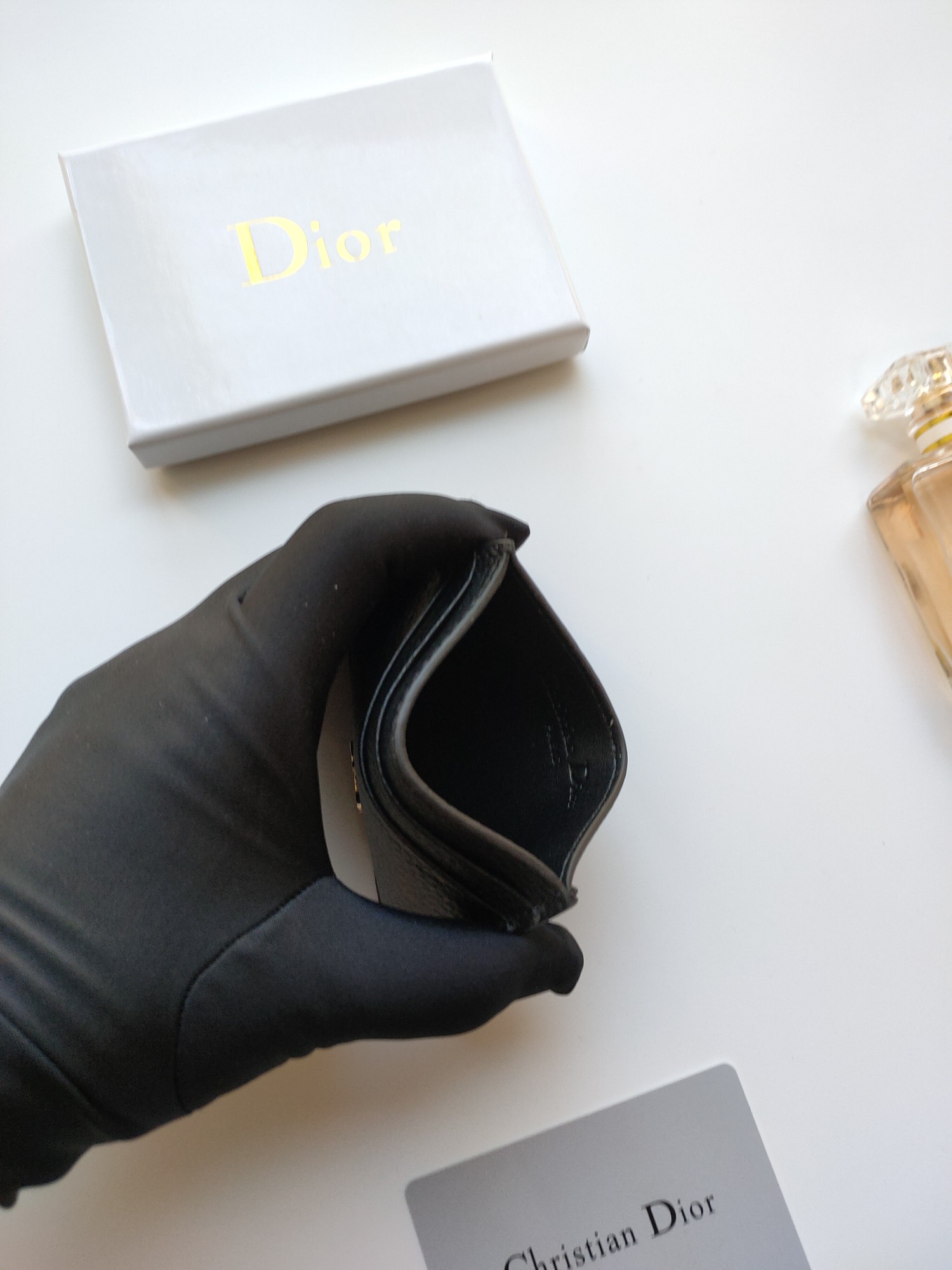 Dior Logo Grained Calfskin Card Holder card holder Black grained calfskin with gold-tone metal logo 10 5 7 5cm