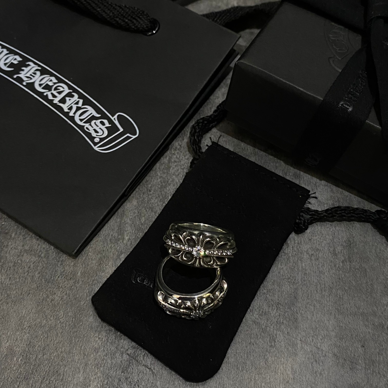 Chrome Hearts Floral Cross Pave Diamond Ring ring Sterling silver with clear diamond accents US 8