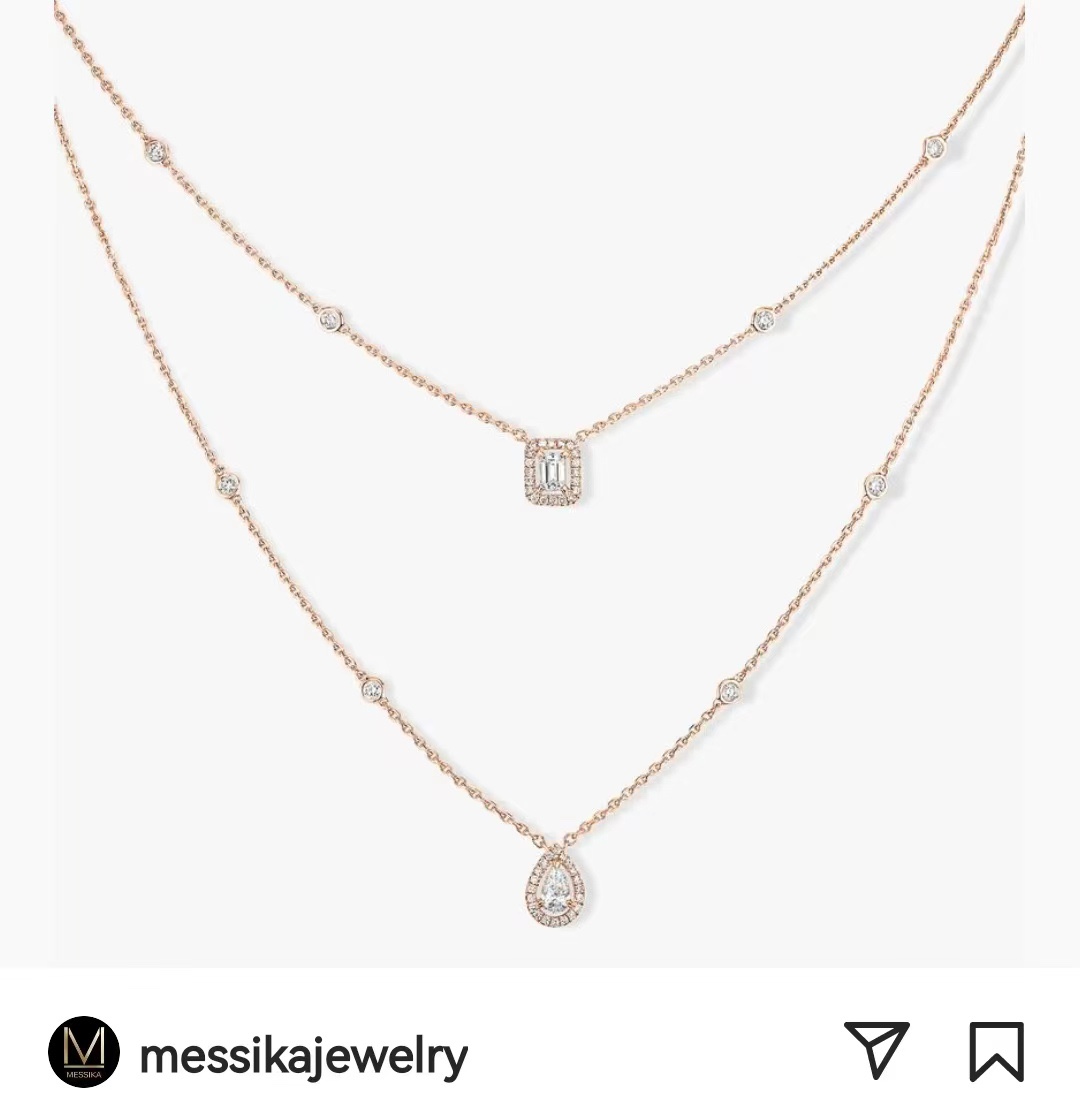 Messika My Twin necklace white gold with clear diamonds 45cm adjustable