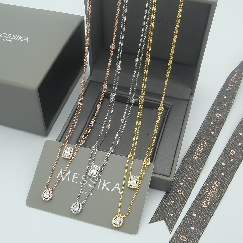 Messika My Twin necklace white gold with clear diamonds 45cm adjustable