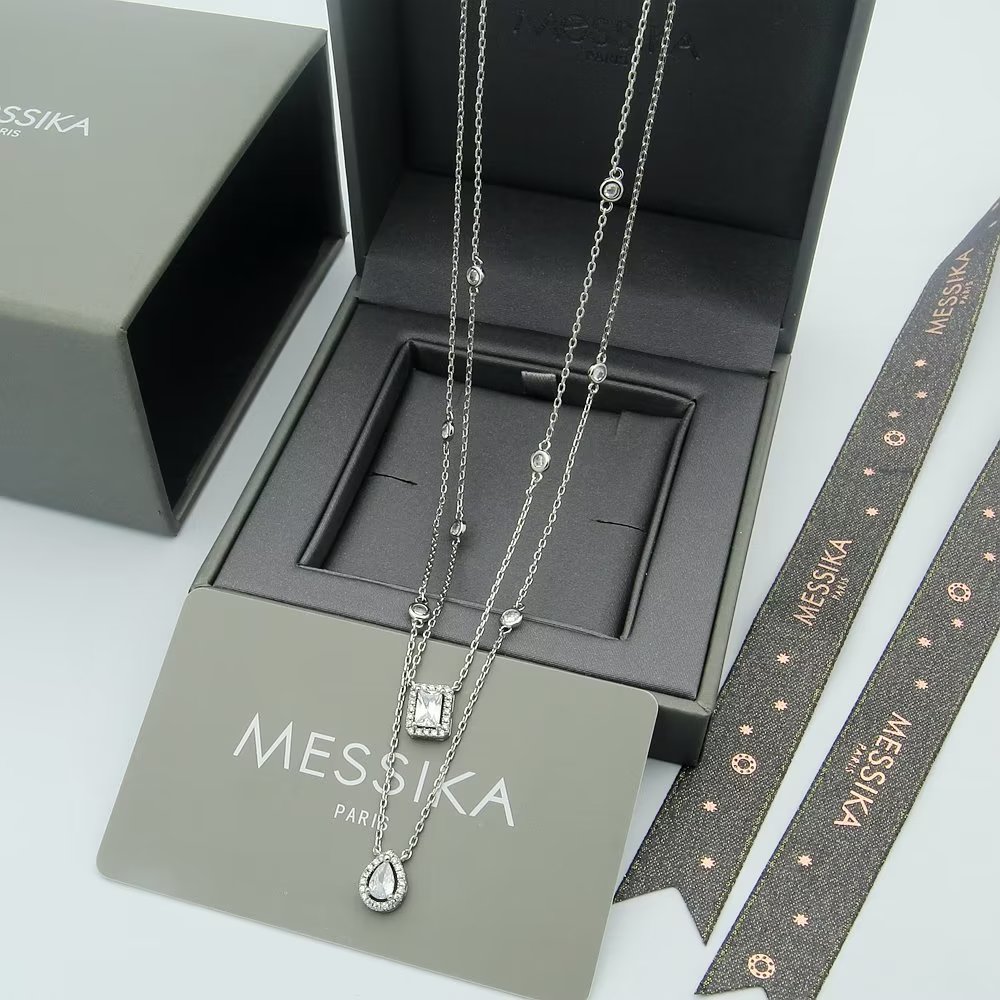 Messika My Twin necklace white gold with clear diamonds 45cm adjustable