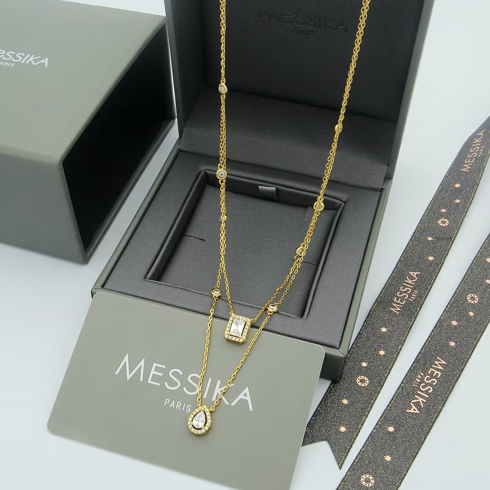 Messika My Twin necklace white gold with clear diamonds 45cm adjustable