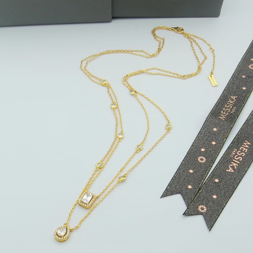 Messika My Twin necklace white gold with clear diamonds 45cm adjustable