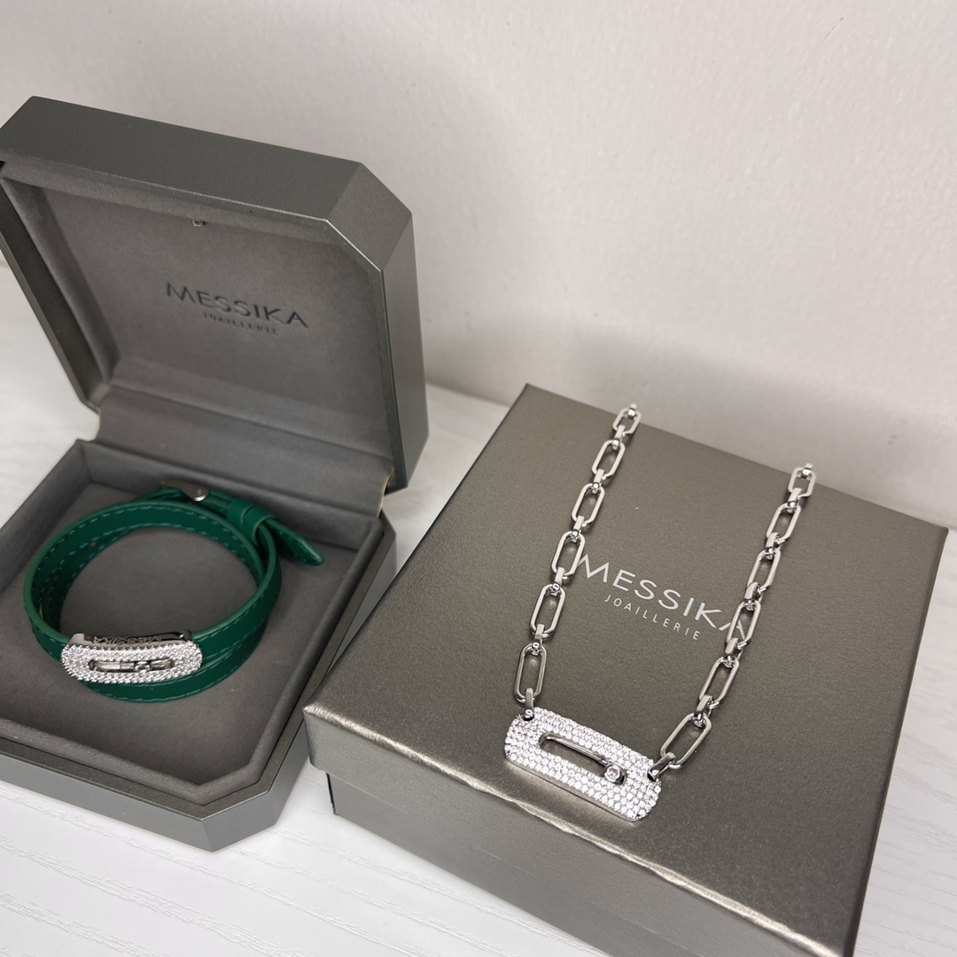 Messika My Move necklace silver-toned white gold with pave white diamonds 45cm
