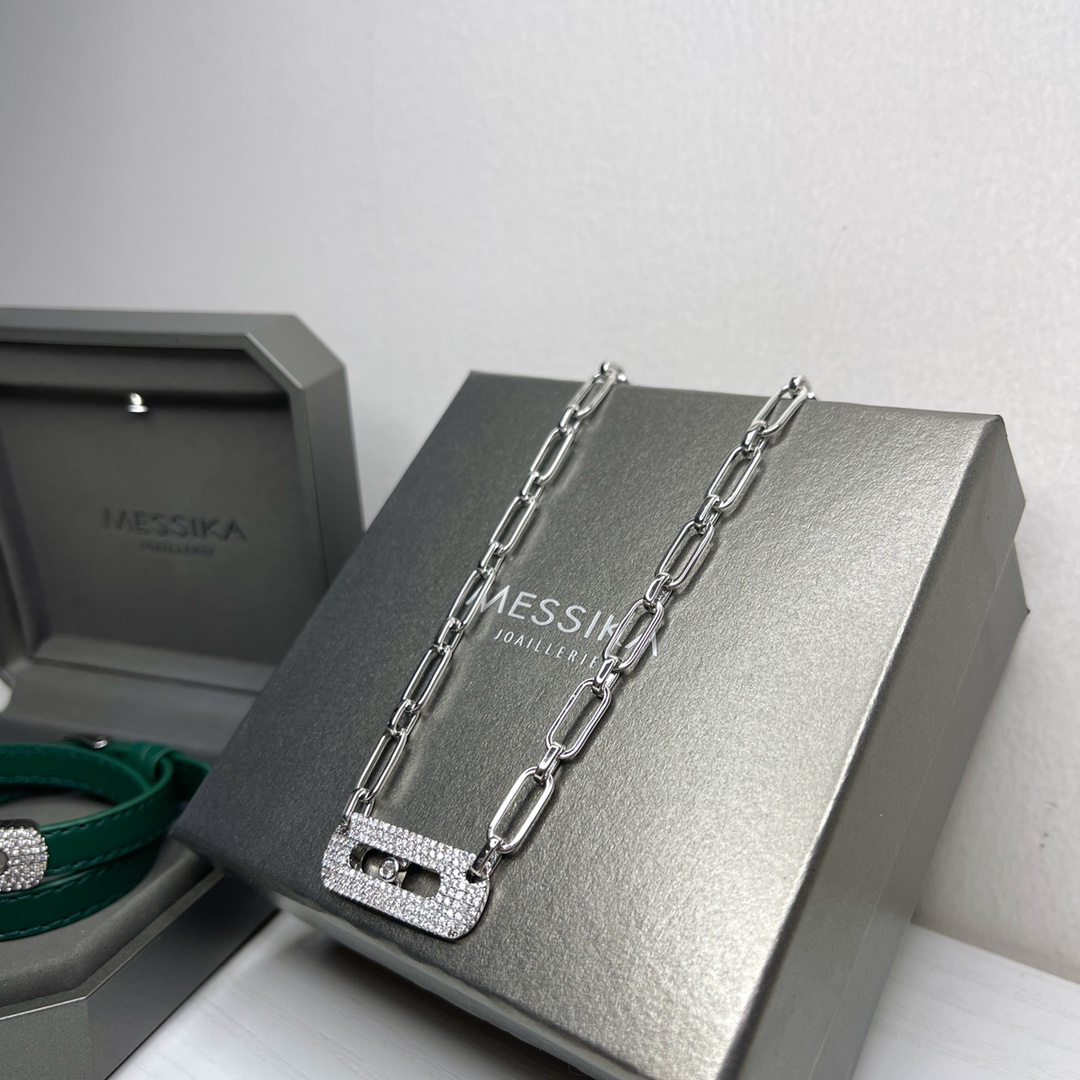Messika My Move necklace silver-toned white gold with pave white diamonds 45cm