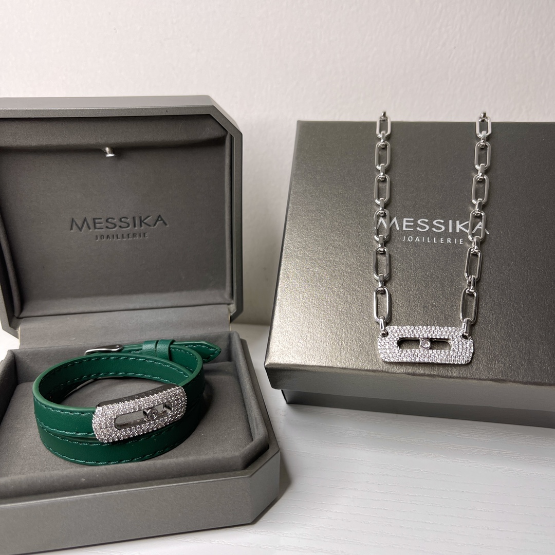 Messika My Move necklace silver-toned white gold with pave white diamonds 45cm