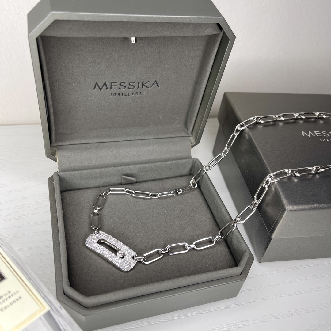 Messika My Move necklace silver-toned white gold with pave white diamonds 45cm