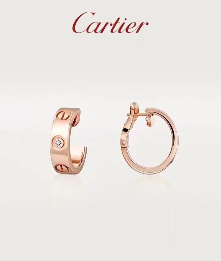 Cartier Love earrings Yellow gold rose gold white gold with clear diamond accents 13mm hoop diameter