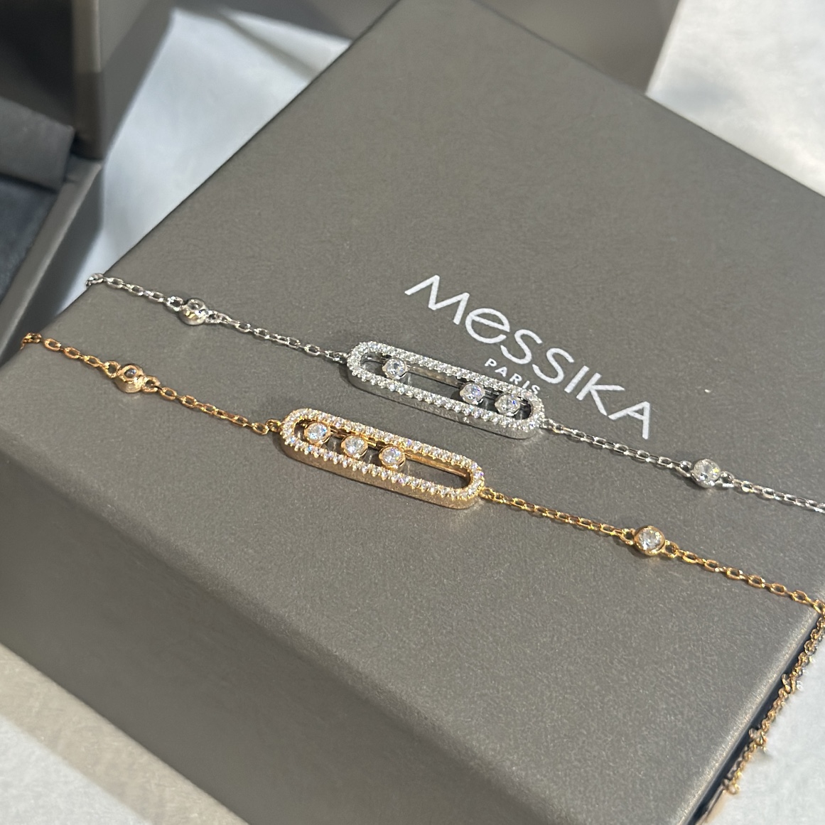 Messika Move Uno bracelet 18k rose gold with clear diamonds 18k white gold with clear diamonds 17cm