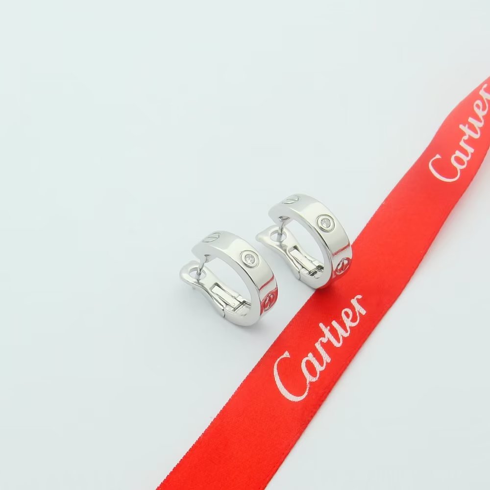 Cartier Love earrings Yellow gold rose gold white gold with clear diamond accents 13mm hoop diameter