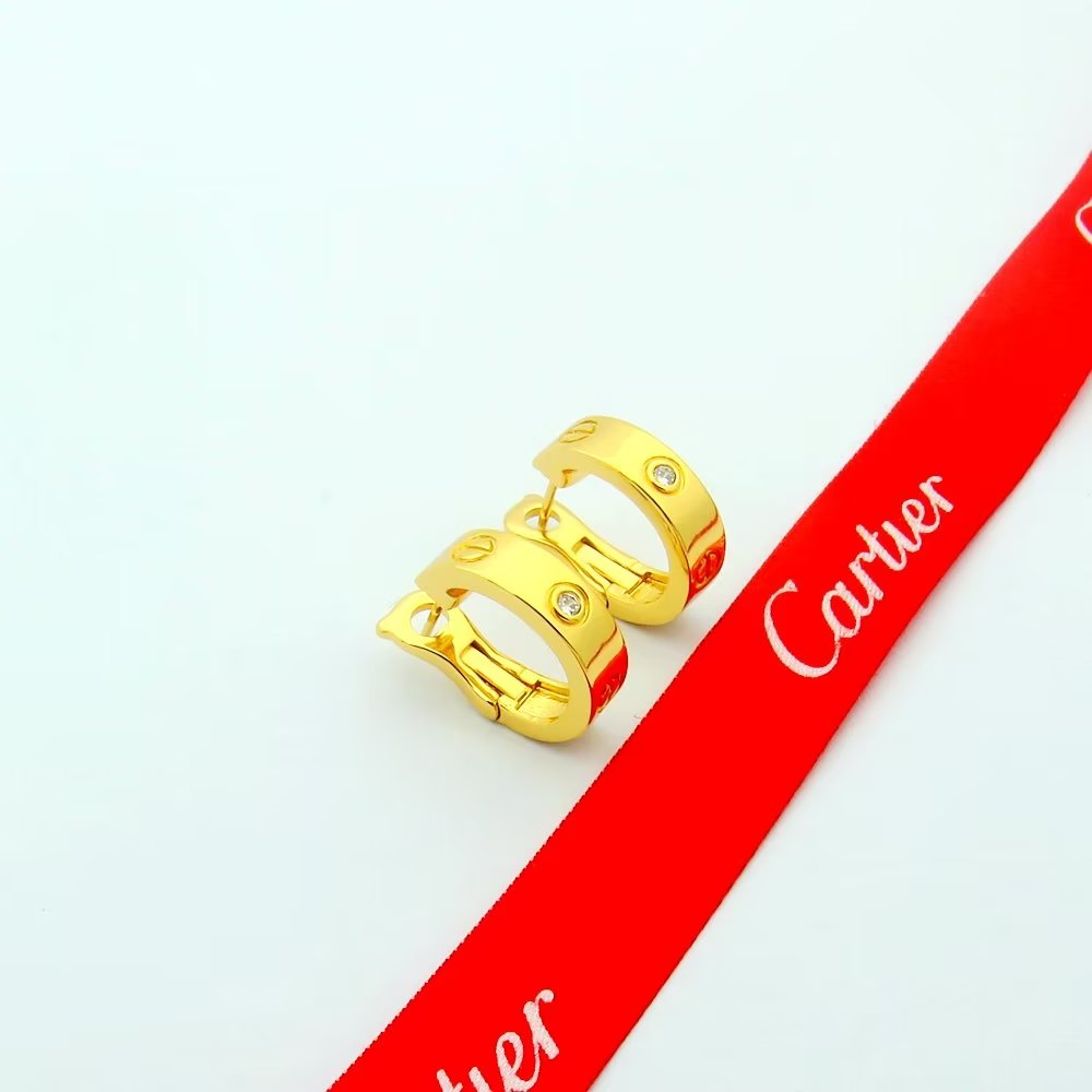 Cartier Love earrings Yellow gold rose gold white gold with clear diamond accents 13mm hoop diameter