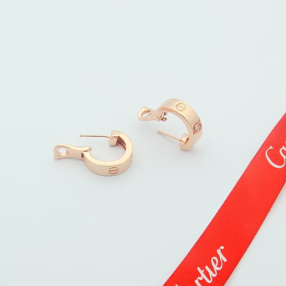 Cartier Love earrings Yellow gold rose gold white gold with clear diamond accents 13mm hoop diameter