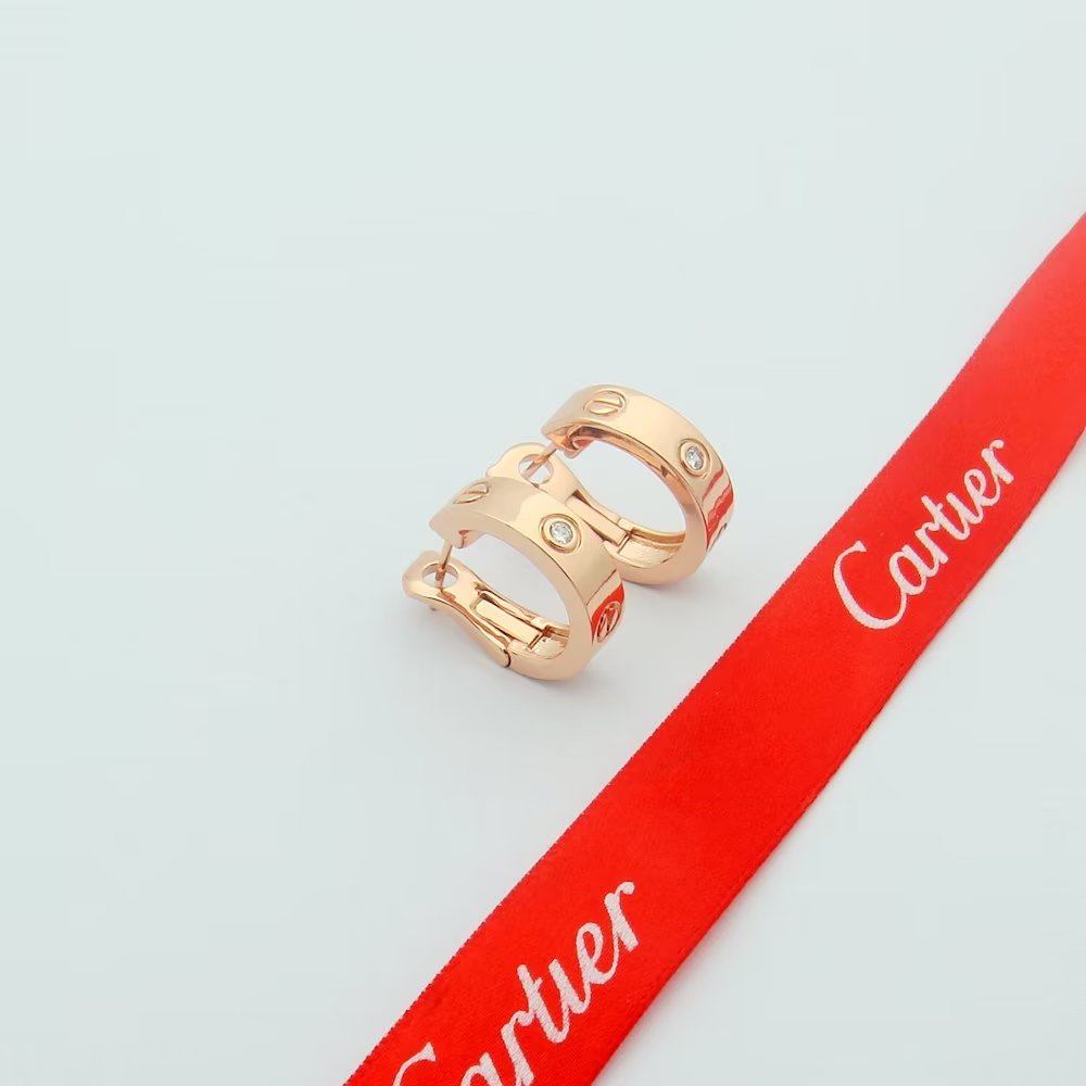 Cartier Love earrings Yellow gold rose gold white gold with clear diamond accents 13mm hoop diameter