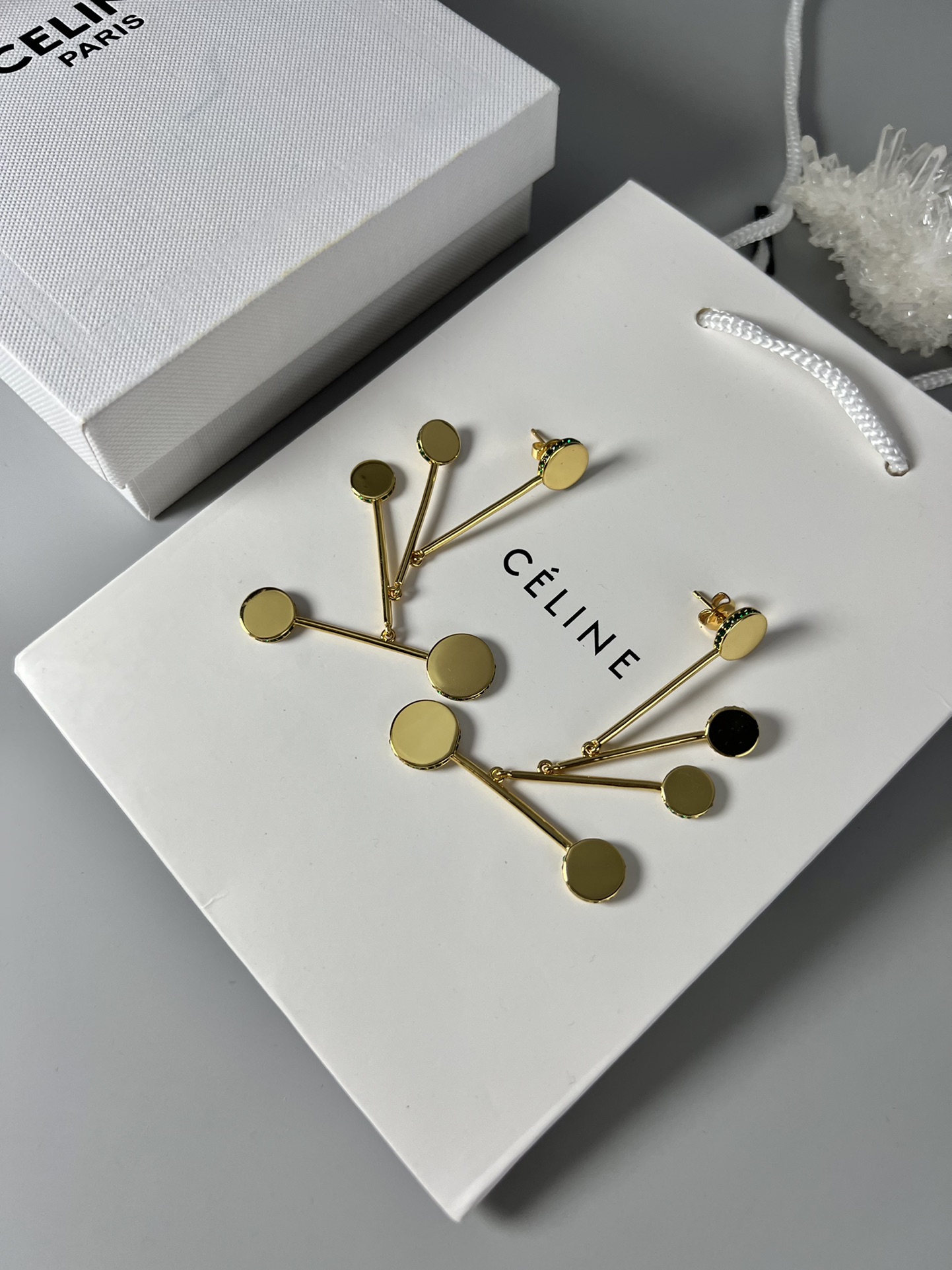 Celine Multi Disc Branch Drop Earrings earrings Polished gold-tone metal no additional gemstones Approximately 7cm drop length