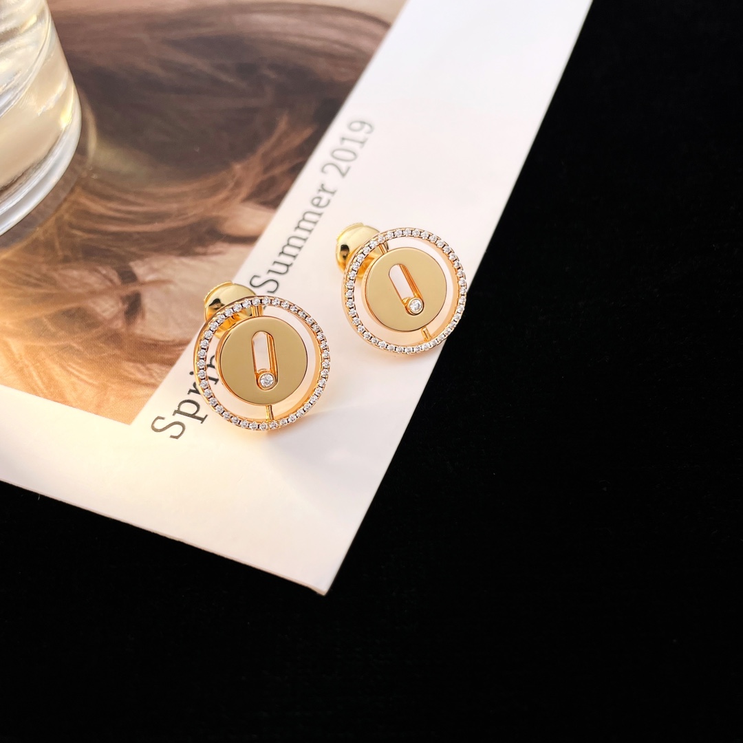 Messika Lucky Move earrings 18k rose gold with white diamonds 12mm diameter