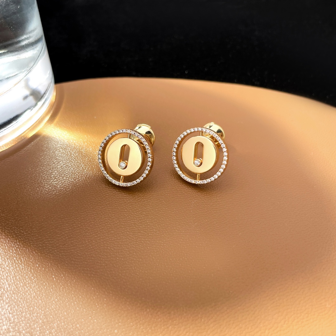 Messika Lucky Move earrings 18k rose gold with white diamonds 12mm diameter