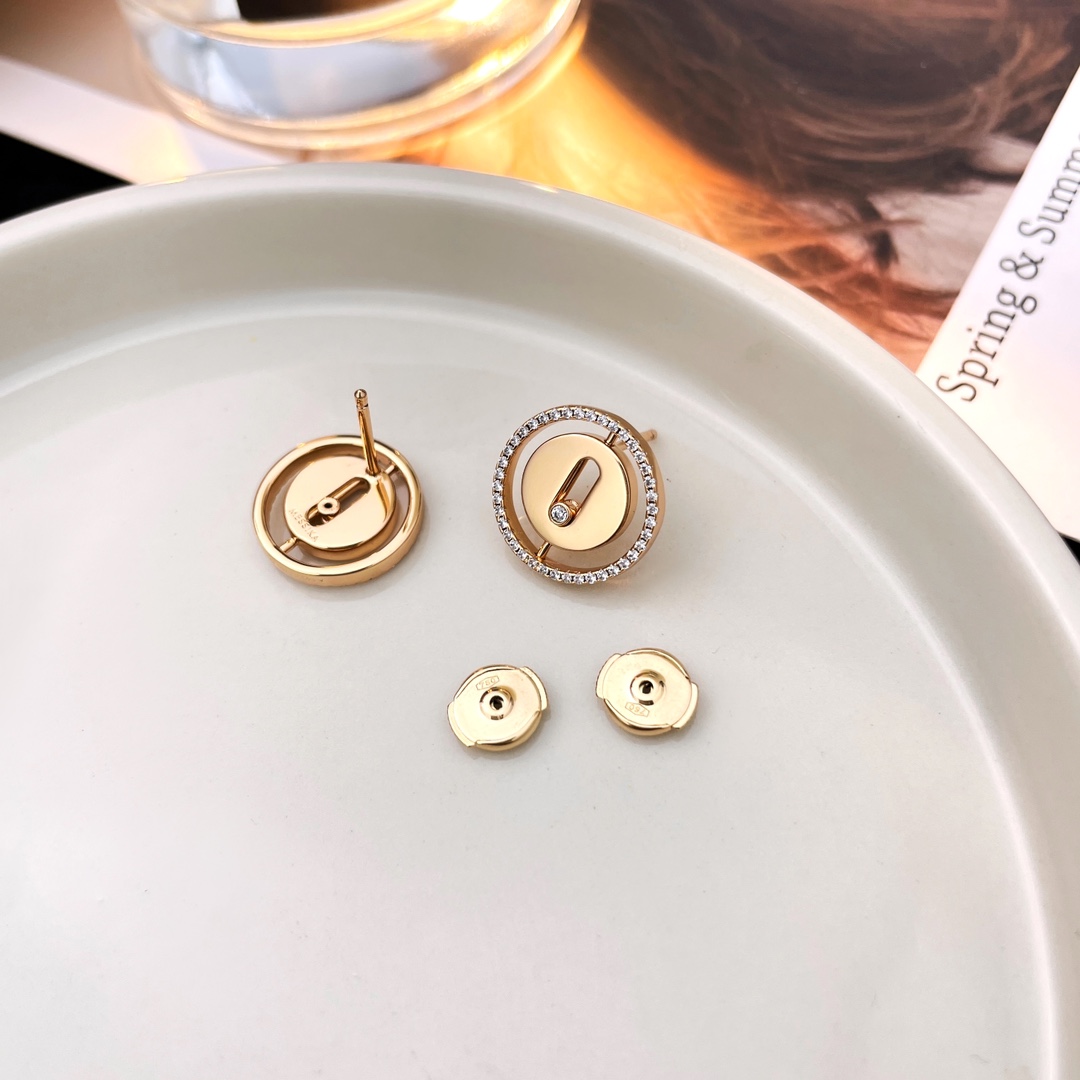 Messika Lucky Move earrings 18k rose gold with white diamonds 12mm diameter