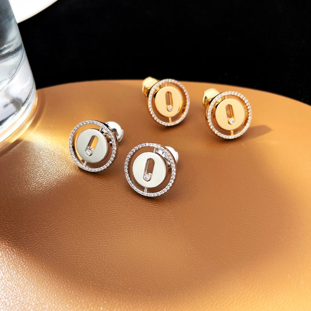 Messika Lucky Move earrings 18k rose gold with white diamonds 12mm diameter