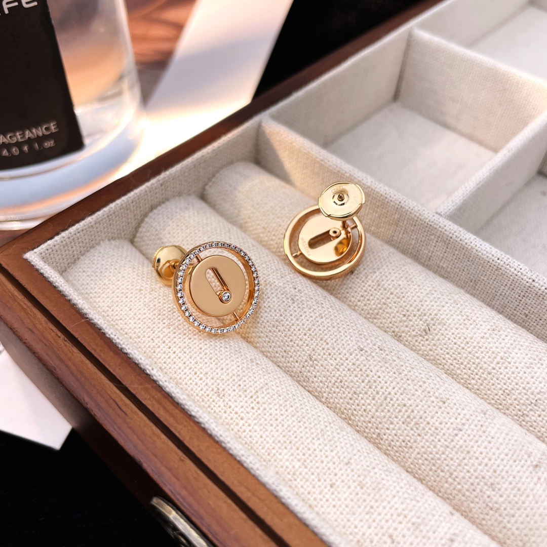 Messika Lucky Move earrings 18k rose gold with white diamonds 12mm diameter