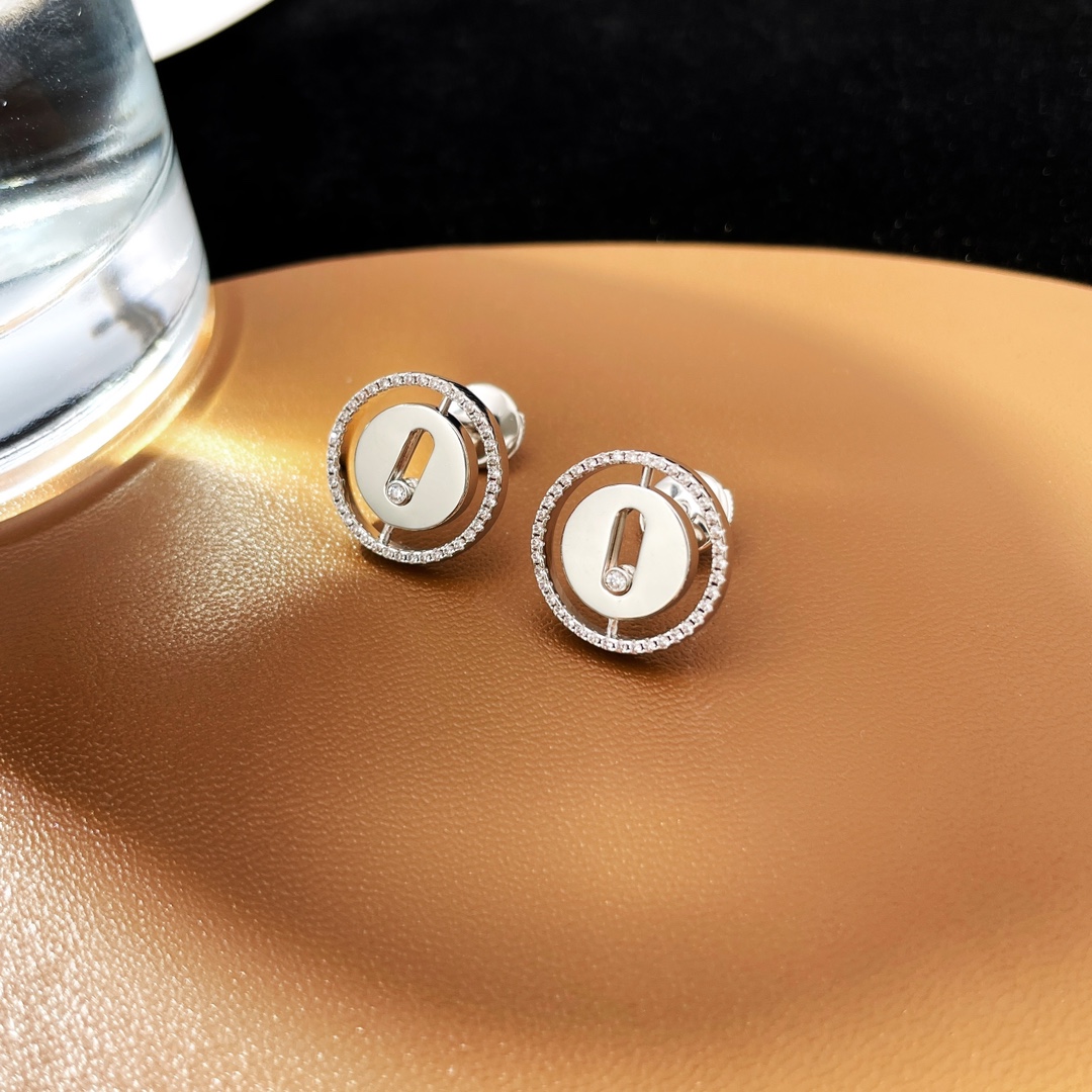 Messika Lucky Move earrings 18k rose gold with white diamonds 12mm diameter