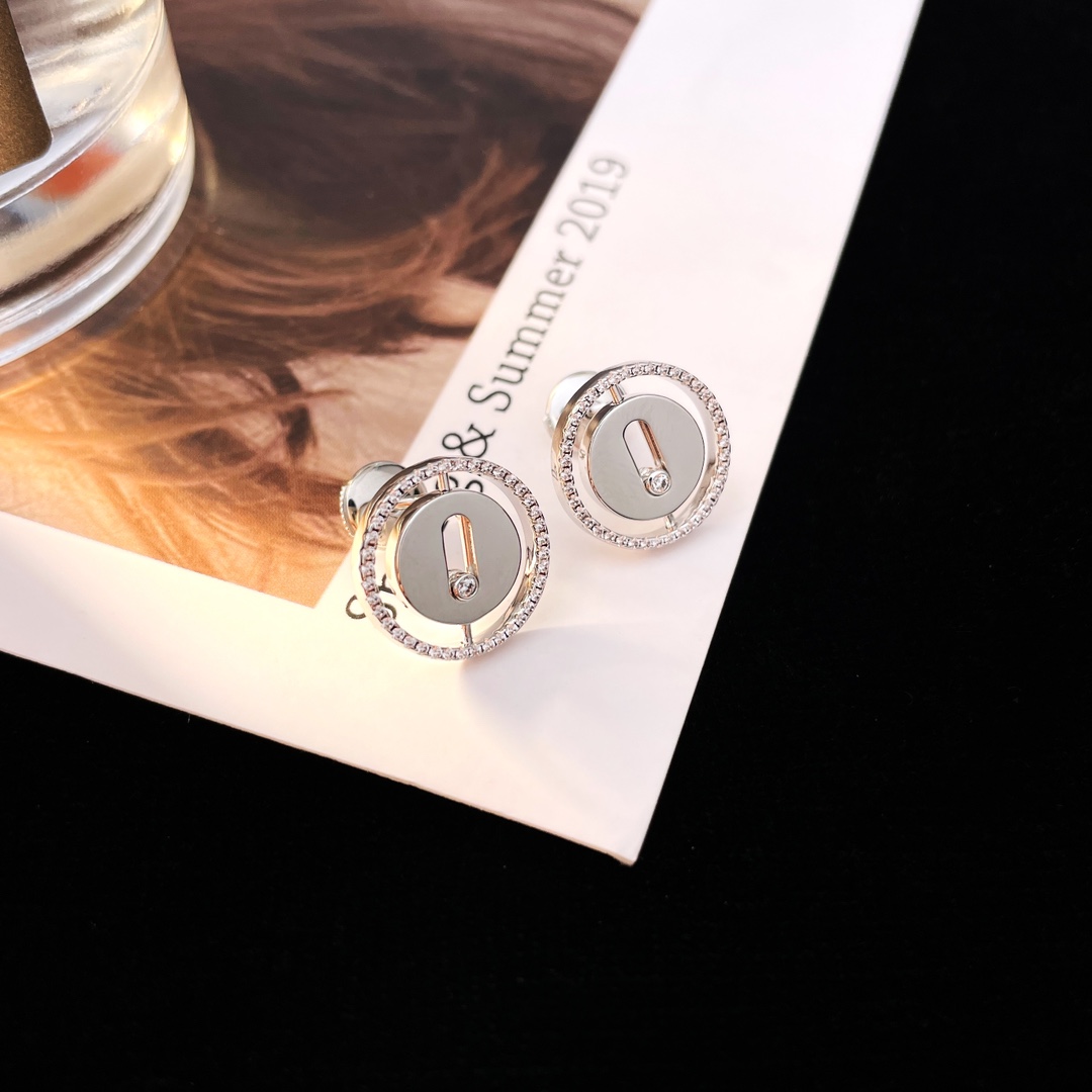 Messika Lucky Move earrings 18k rose gold with white diamonds 12mm diameter