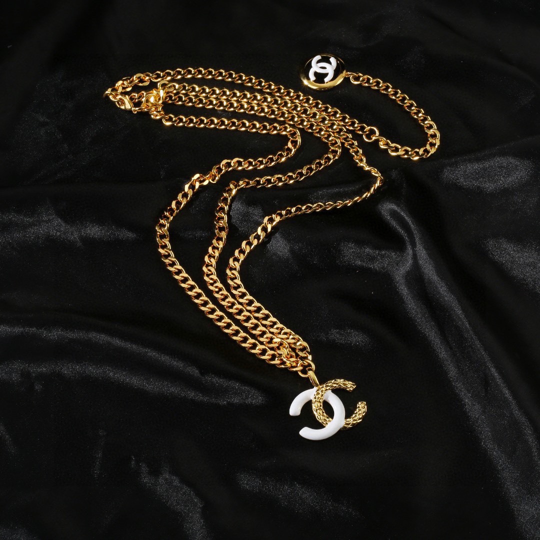 Chanel CC Logo Double Chain Waist Chain Necklace necklace Gold-tone metal with pink enamel CC accents 80cm