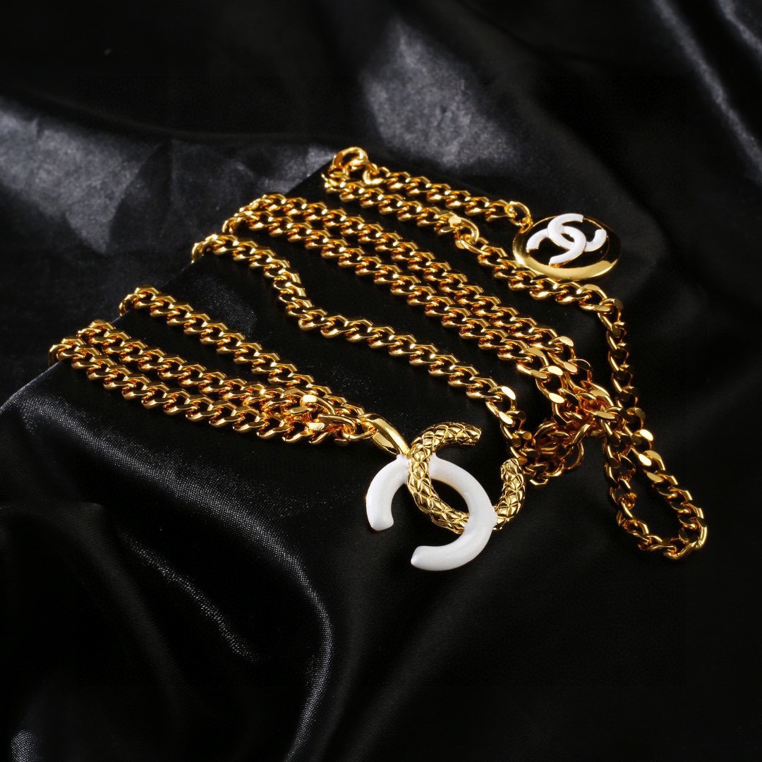 Chanel CC Logo Double Chain Waist Chain Necklace necklace Gold-tone metal with pink enamel CC accents 80cm
