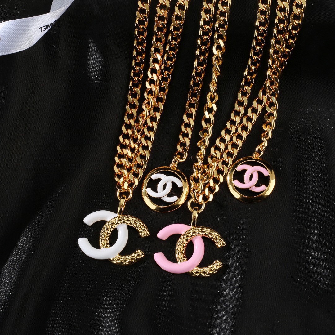Chanel CC Logo Double Chain Waist Chain Necklace necklace Gold-tone metal with pink enamel CC accents 80cm