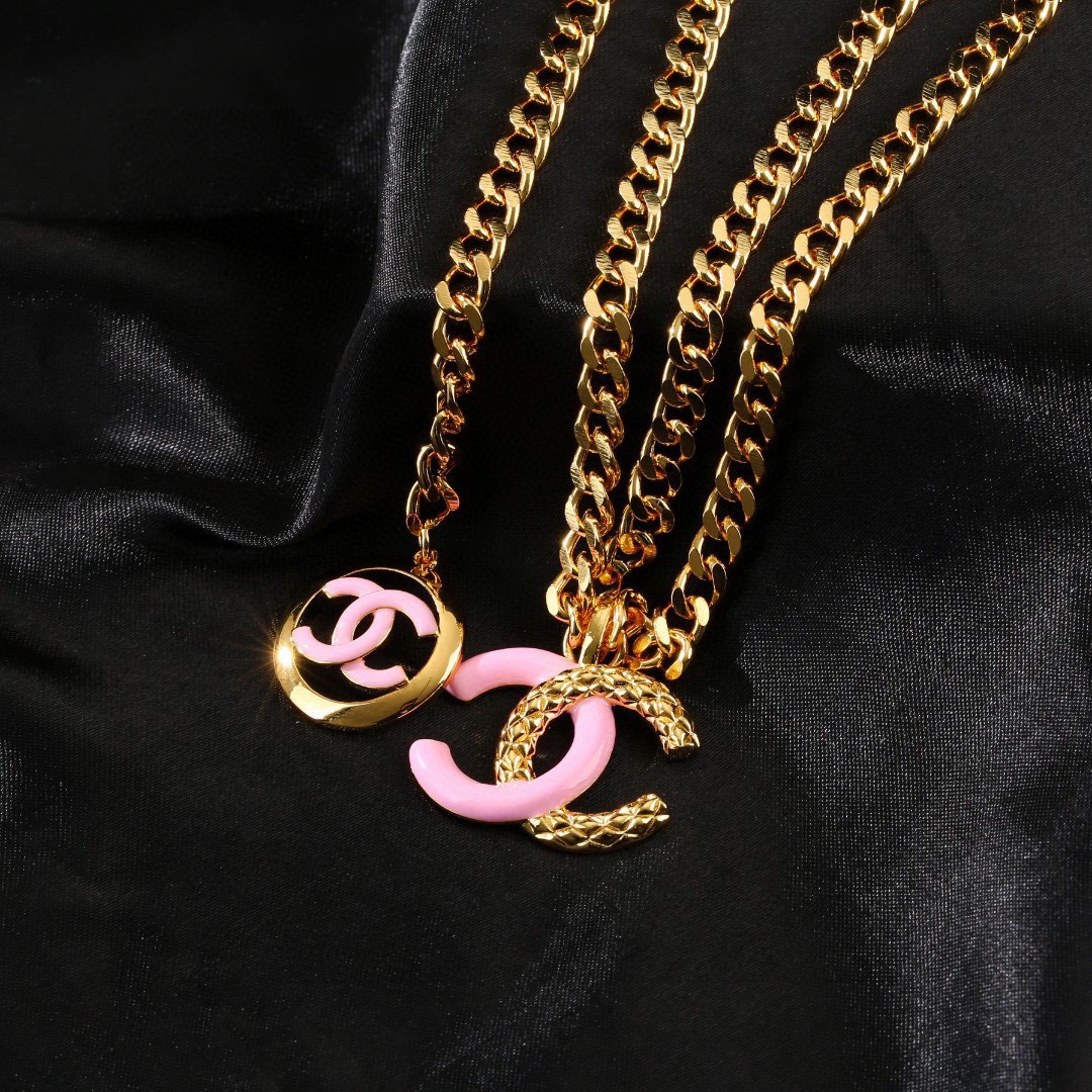 Chanel CC Logo Double Chain Waist Chain Necklace necklace Gold-tone metal with pink enamel CC accents 80cm