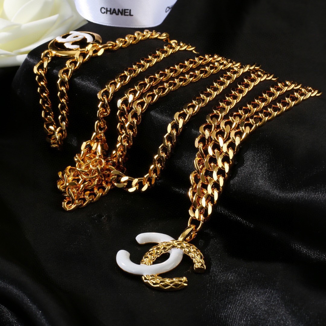 Chanel CC Logo Double Chain Waist Chain Necklace necklace Gold-tone metal with pink enamel CC accents 80cm