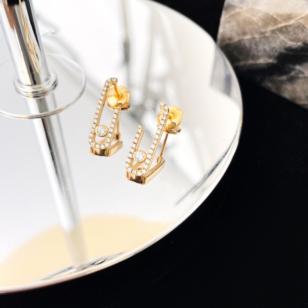 Messika Move Uno earrings silver-toned metal with clear diamonds gold-toned metal with clear diamonds 1 5cm drop length