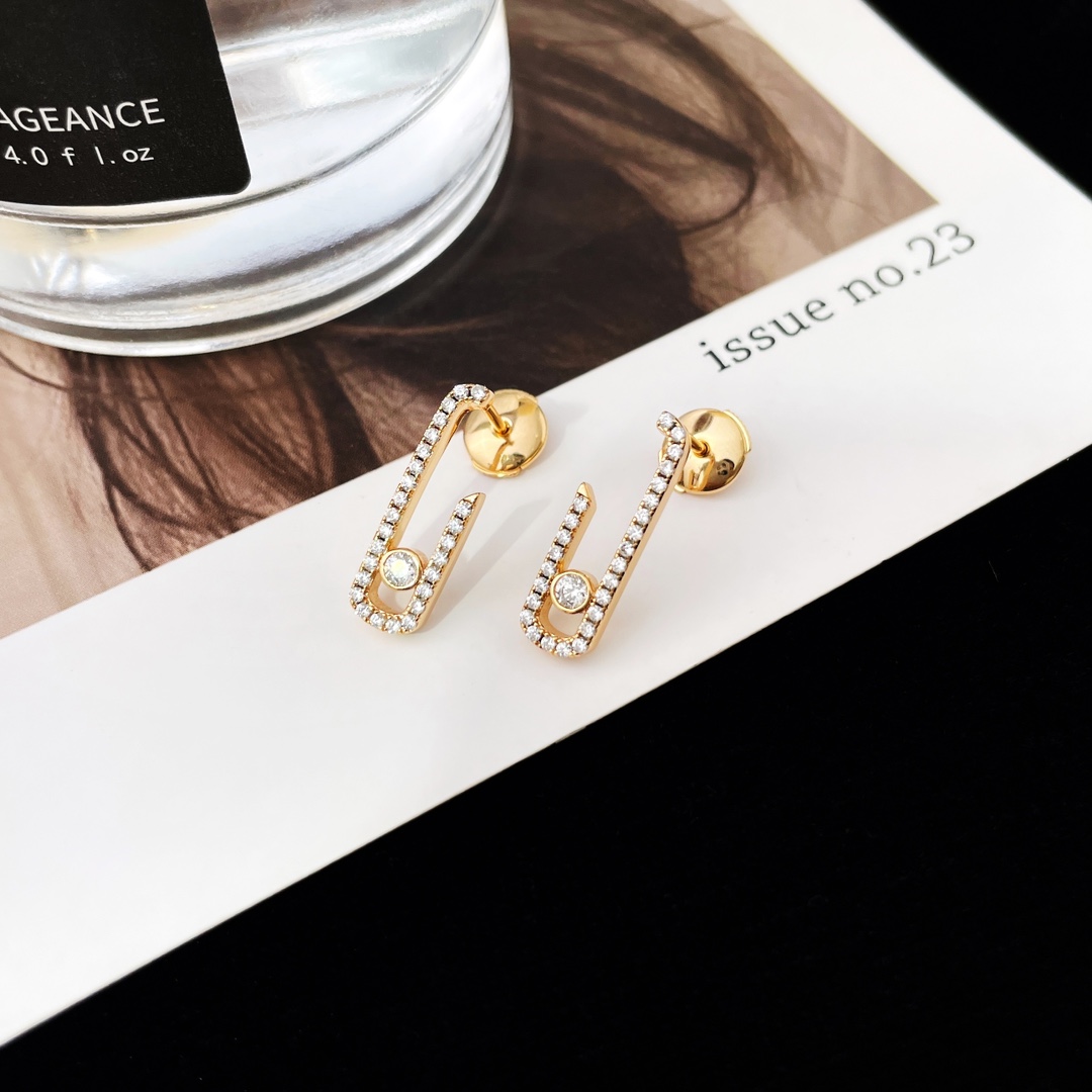 Messika Move Uno earrings silver-toned metal with clear diamonds gold-toned metal with clear diamonds 1 5cm drop length
