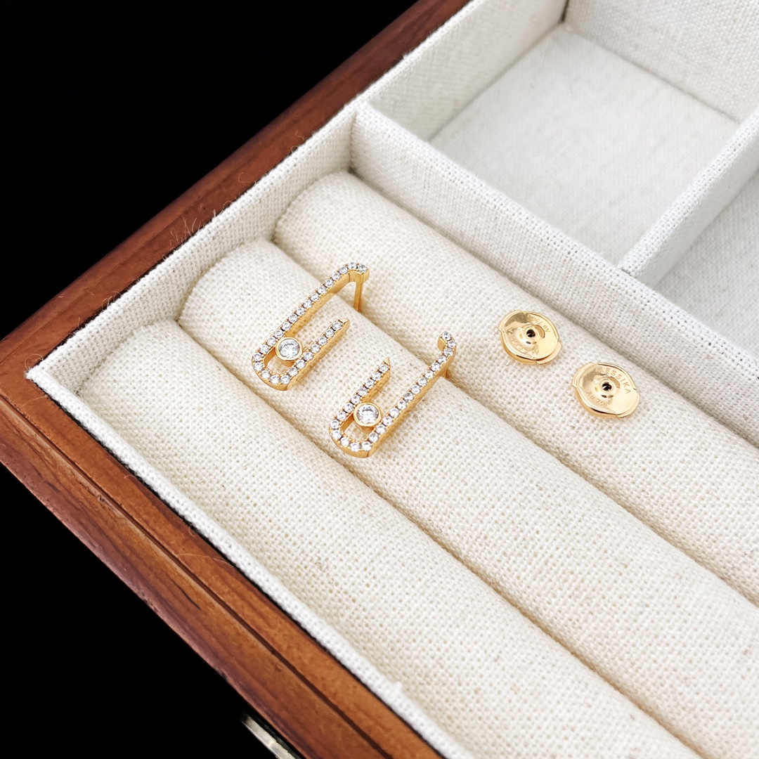 Messika Move Uno earrings silver-toned metal with clear diamonds gold-toned metal with clear diamonds 1 5cm drop length
