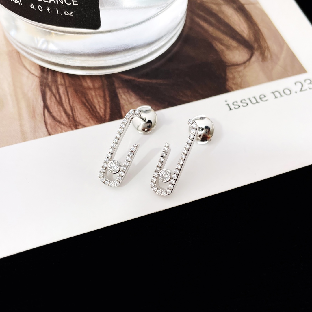 Messika Move Uno earrings silver-toned metal with clear diamonds gold-toned metal with clear diamonds 1 5cm drop length