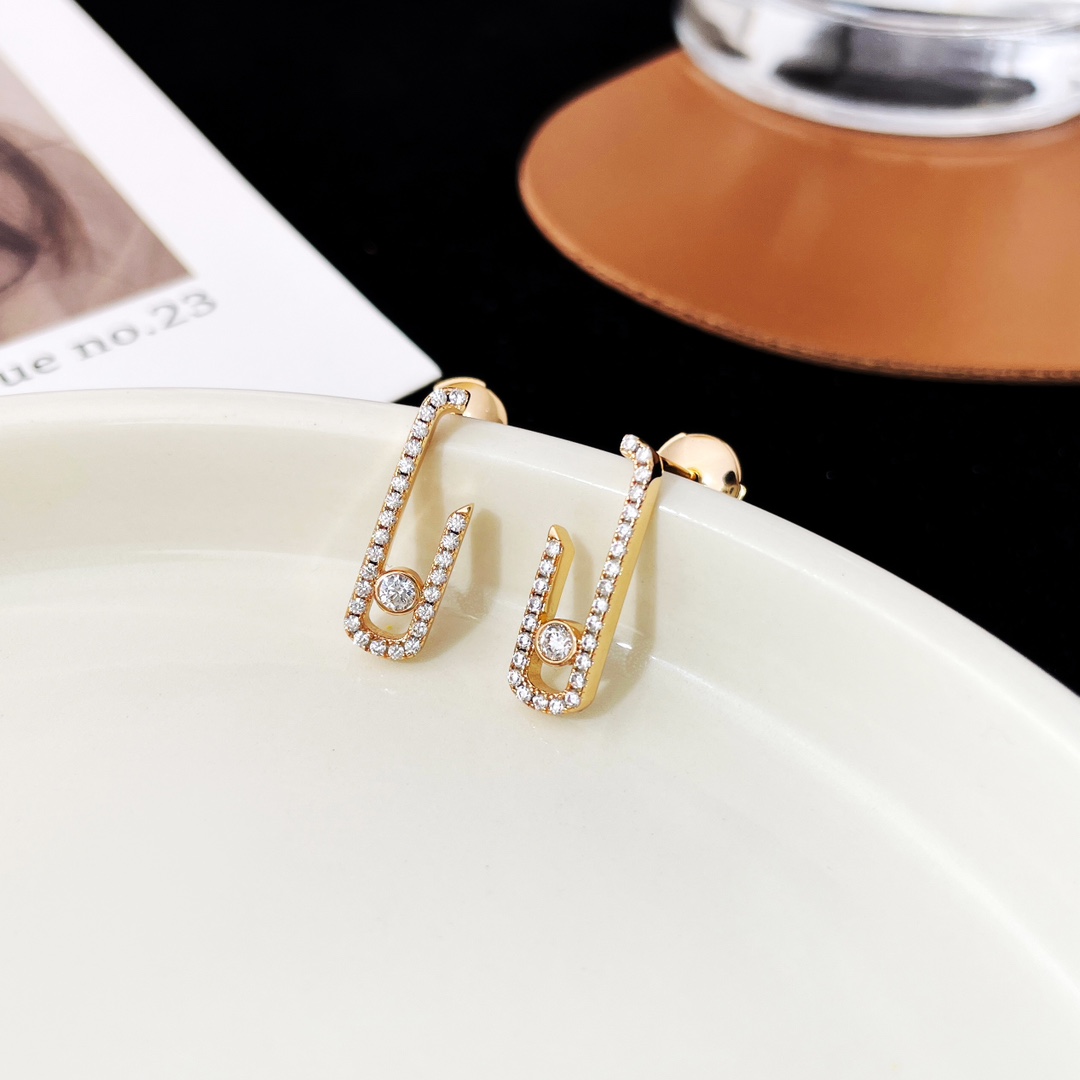 Messika Move Uno earrings silver-toned metal with clear diamonds gold-toned metal with clear diamonds 1 5cm drop length