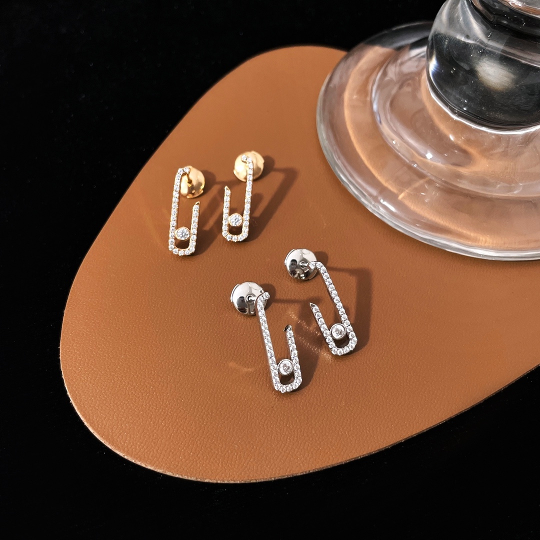 Messika Move Uno earrings silver-toned metal with clear diamonds gold-toned metal with clear diamonds 1 5cm drop length