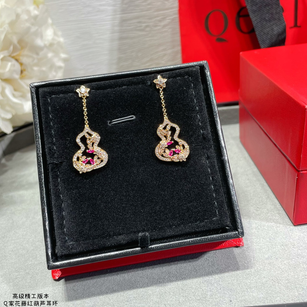Qeelin Wulu Lace earrings 18k rose gold clear diamonds pink rubies 3 5cm drop length