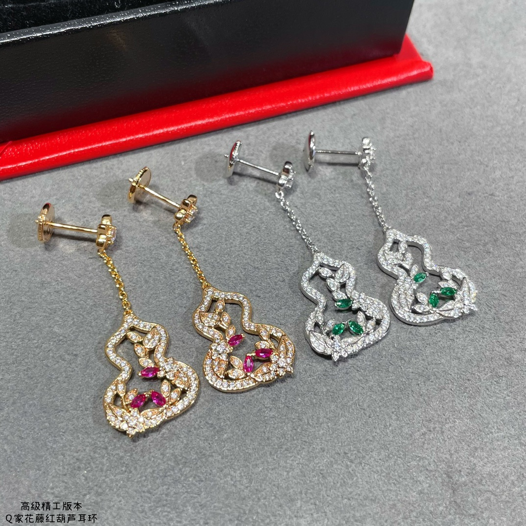 Qeelin Wulu Lace earrings 18k rose gold clear diamonds pink rubies 3 5cm drop length