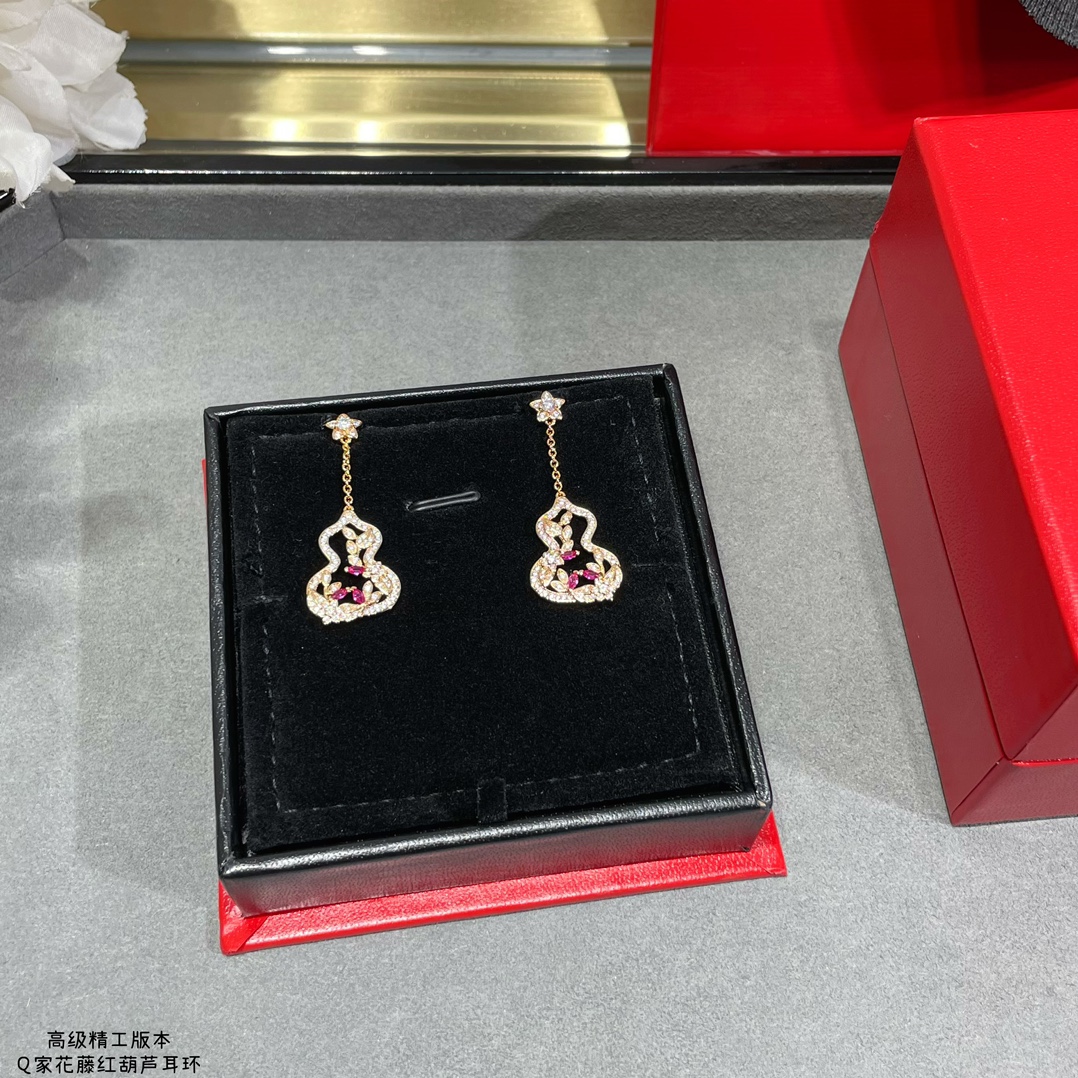 Qeelin Wulu Lace earrings 18k rose gold clear diamonds pink rubies 3 5cm drop length