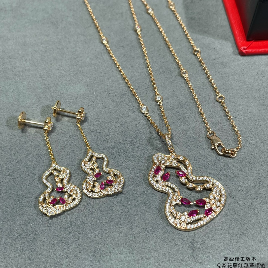 Qeelin Wulu Lace necklace 18k rose gold white diamond ruby 42cm with 5cm extender