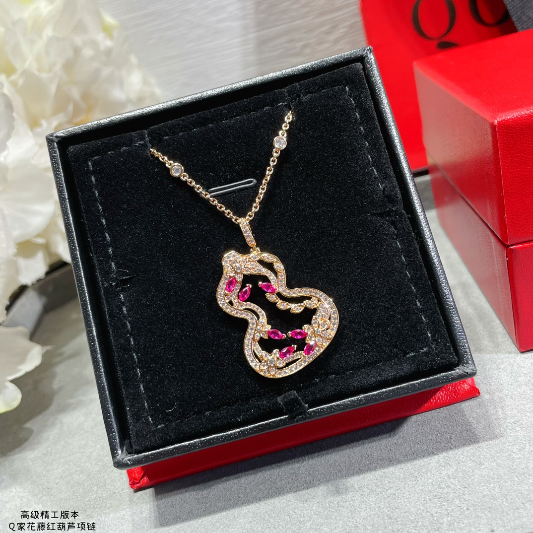 Qeelin Wulu Lace necklace 18k rose gold white diamond ruby 42cm with 5cm extender