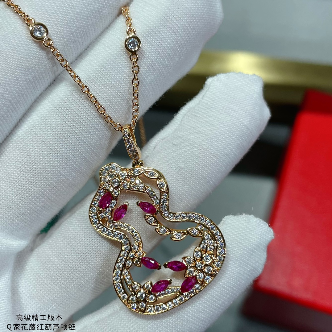 Qeelin Wulu Lace necklace 18k rose gold white diamond ruby 42cm with 5cm extender