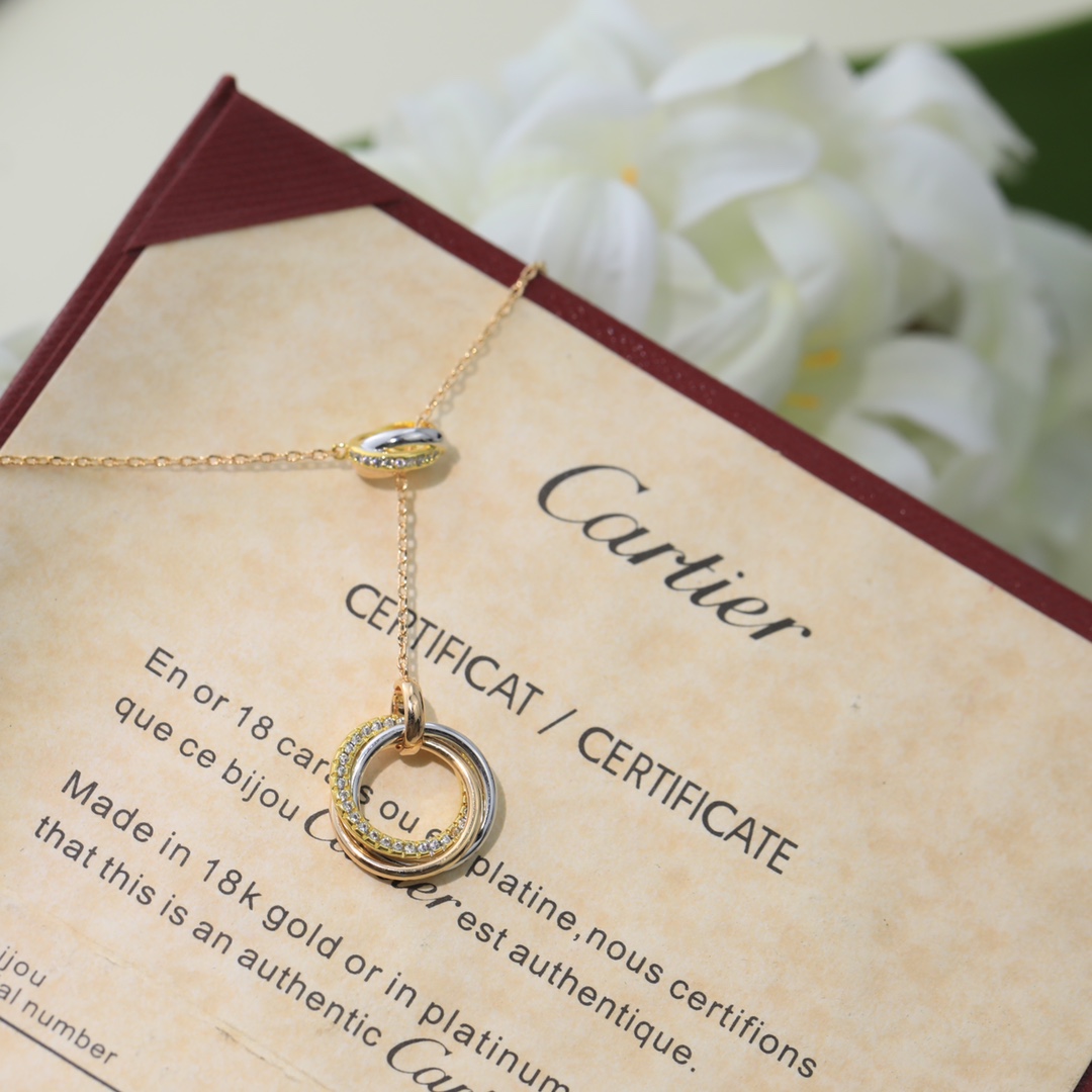 Cartier Trinity necklace 18k yellow gold 18k white gold 18k rose gold clear diamond 42cm