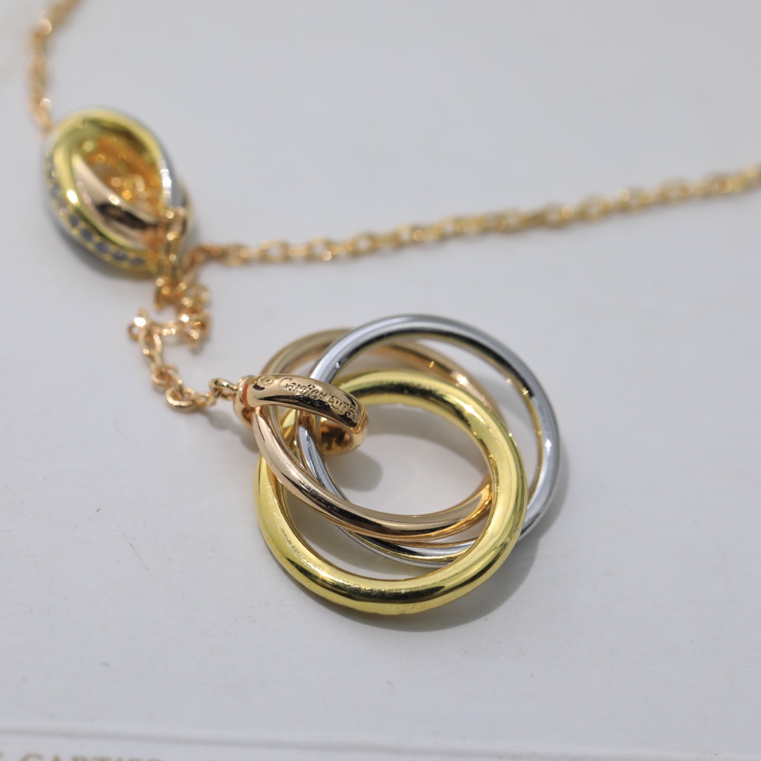 Cartier Trinity necklace 18k yellow gold 18k white gold 18k rose gold clear diamond 42cm