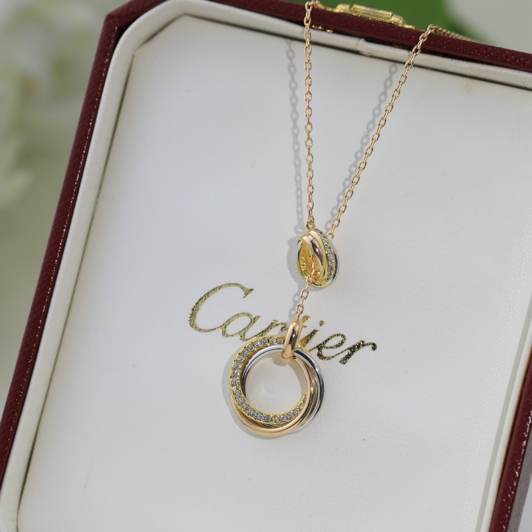 Cartier Trinity necklace 18k yellow gold 18k white gold 18k rose gold clear diamond 42cm