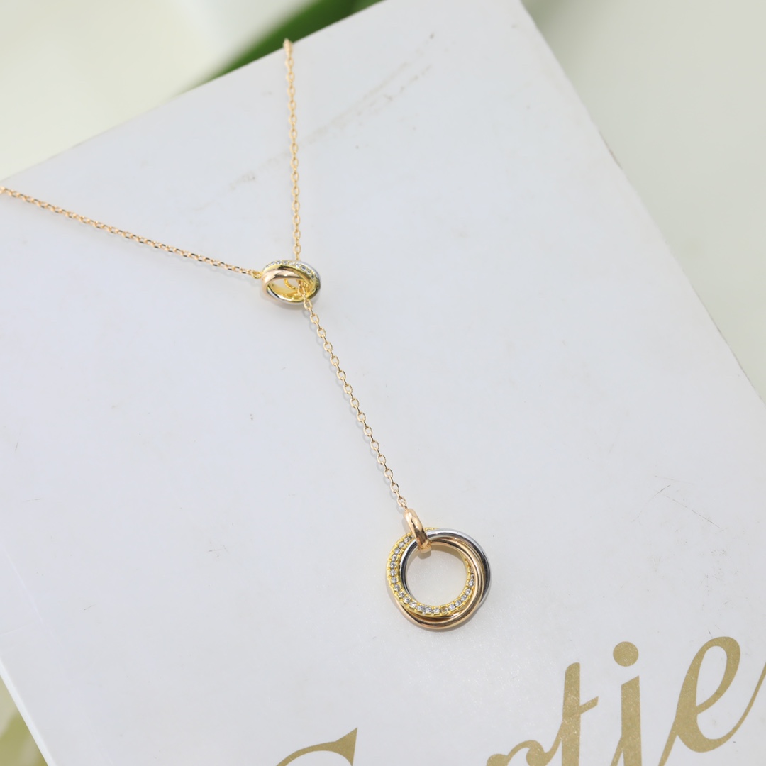 Cartier Trinity necklace 18k yellow gold 18k white gold 18k rose gold clear diamond 42cm
