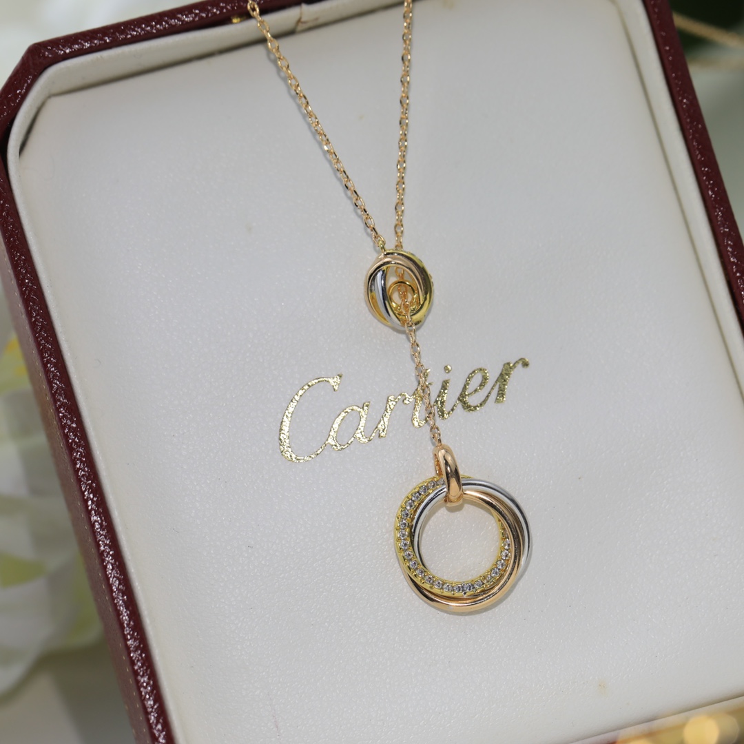Cartier Trinity necklace 18k yellow gold 18k white gold 18k rose gold clear diamond 42cm